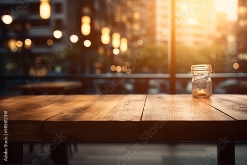 rustic wooden table with a glass jar filled with colorful flowers and greenery. Generative AI
