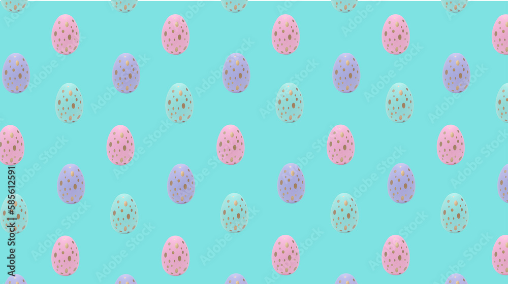 Happy Easter. Beautiful colorful eggs with different pattern on blue background.