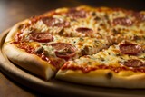 pizza with salami and cheese, isolated pizza close-up