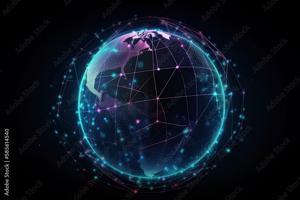Digital data network connection on Earth. Global communication and technology concept. Generative AI Digital data network connection on Earth. Global communication and technology concept. Generative AI