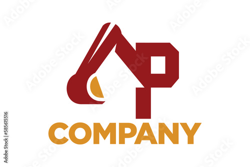 letter P with excavator concept, excavator icon, building logo template, excavator vector illustration, suitable for symbol, logo, company name, brand name, personal name, icon, identity and etc.