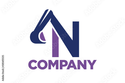 letter N with excavator concept, excavator icon, building logo template, excavator vector illustration, suitable for symbol, logo, company name, brand name, personal name, icon, identity and etc.