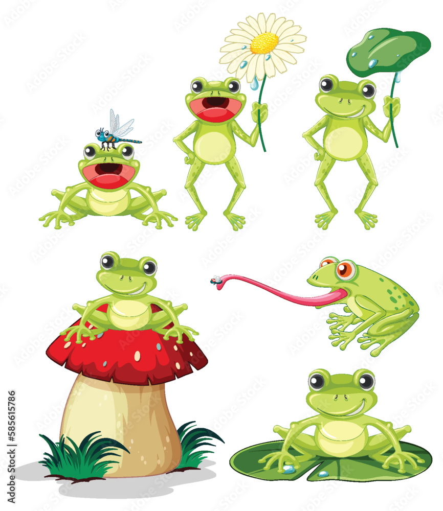 Fototapeta premium Smiling Green Frog Cartoon Characters