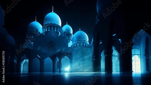 Mosque Blue Light Background - Generative AI