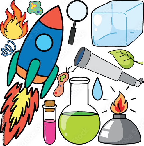 Colorful Science Objects and Icons Vector Set
