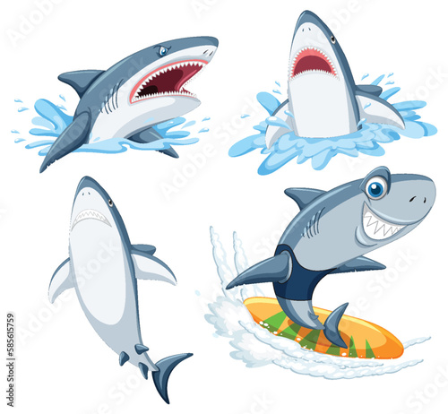Shark Doing Different Activities Cartoon Characters