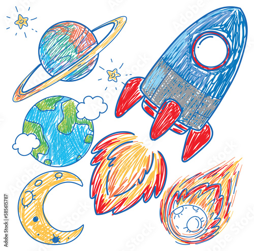 Set of space element scribble style