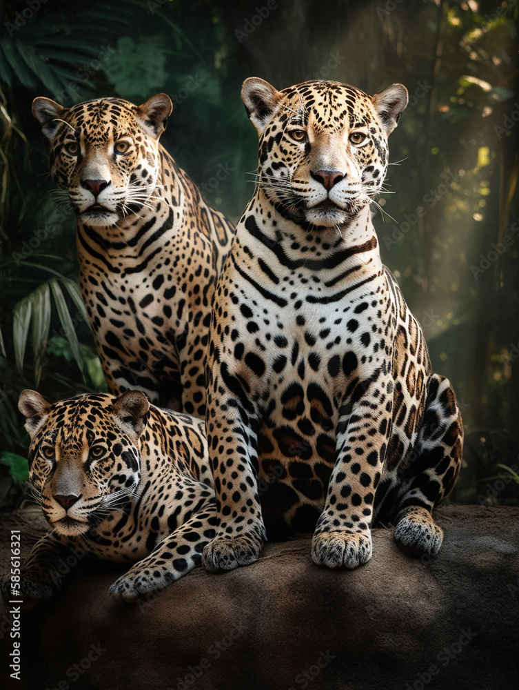 Fototapeta premium Savage Jaguar family Portrait