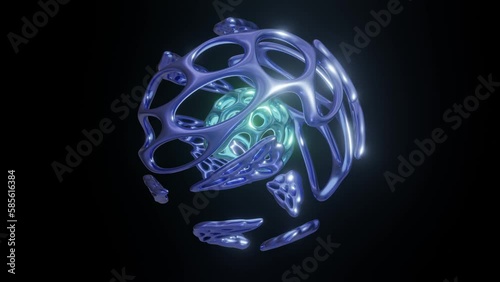 Loopable abstract metallic orbs rotating. 3D render animation 