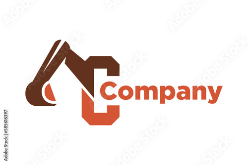 letter C with excavator concept, excavator icon, building logo template, excavator vector illustration, suitable for symbol, logo, company name, brand name, personal name, icon, identity and etc.