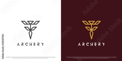 Archery abstract logo design illustration. Creative idea arrow sticking down. The design of a luxurious, elegant hunting archery hobby sport. Perfect for app or web icons.