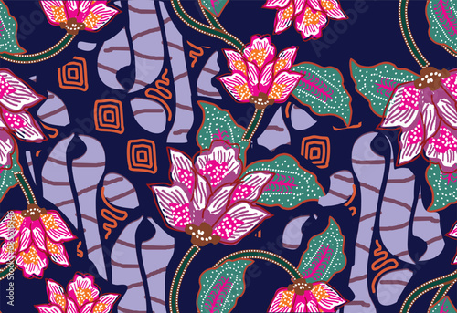 Indonesian batik motifs with very distinctive plant patterns