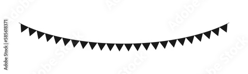 Blank flag banner, bunting garland silhouette template for scrapbooking parties and events vector illustration