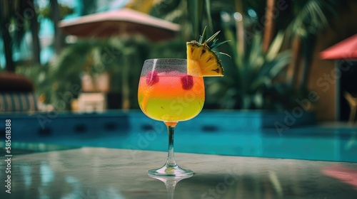 Beachside Bliss: A Colorful Cocktail with Pineapple and Passionfruit, AI-Generated 