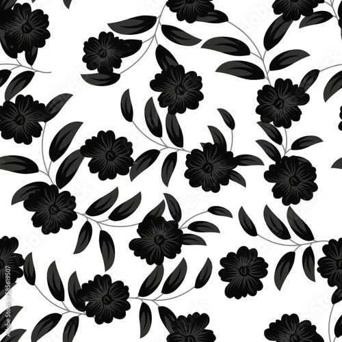 seamless small vector flower design pattern on black background