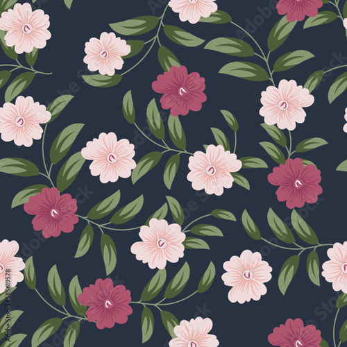 seamless small vector flower design pattern  on black    background