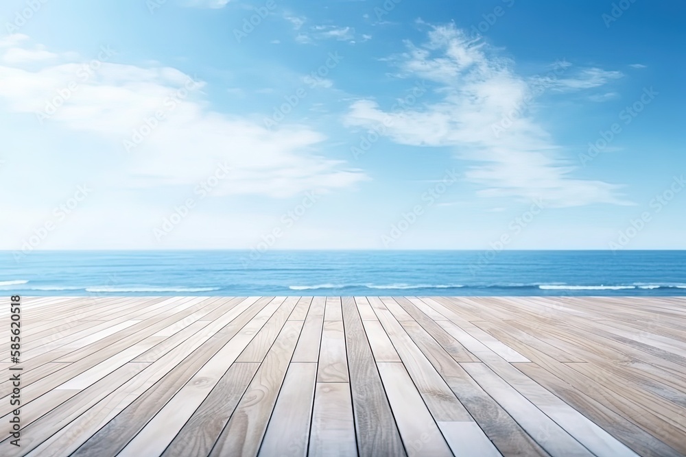 wooden floor overlooking the ocean. Generative AI wooden floor overlooking the ocean. Generative AI