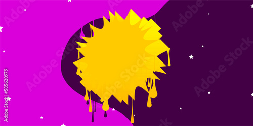 Purple and Yellow Graffiti Speech Bubble Background. Abstract modern street art banner decoration performed in urban painting style.