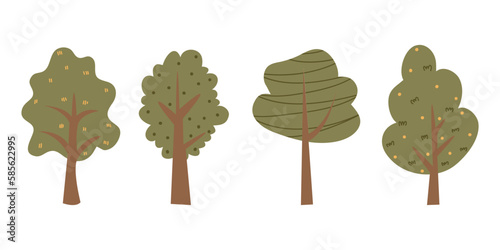 Cartoon tree illustration. Vector illustration of autumn trees on a white background.
