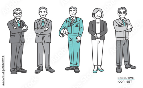取締役や社長などのシニア経営者のベクターイラスト素材／管理職／作業服
