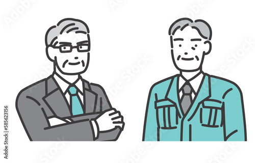 取締役や社長などのシニア経営者の上半身のベクターイラスト素材／管理職／作業服