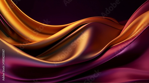 Abstract Background with 3D Wave Bright Gold and Purple Gradient Silk Fabric 