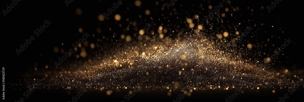 Abstract black background with gold particles, generative AI Abstract black background with gold particles, generative AI