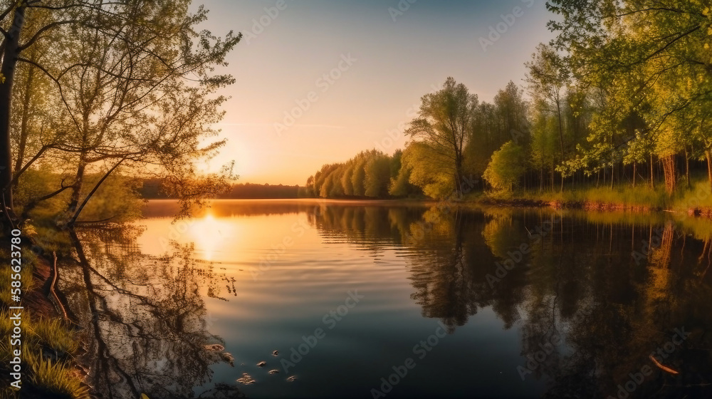 Lake with trees at sunset on a beautiful summer evening Lake with trees at sunset on a beautiful summer evening