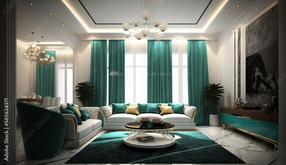 Ultra modern style large living room interior design Generative AI