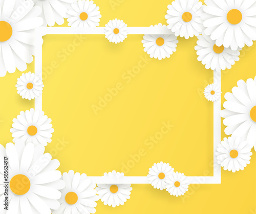 flower paper cut in vector art design with realistic shadows in pastel color tone . Frame or space for add the text label used for a magazine, web, signboard in shopping mall and the other.