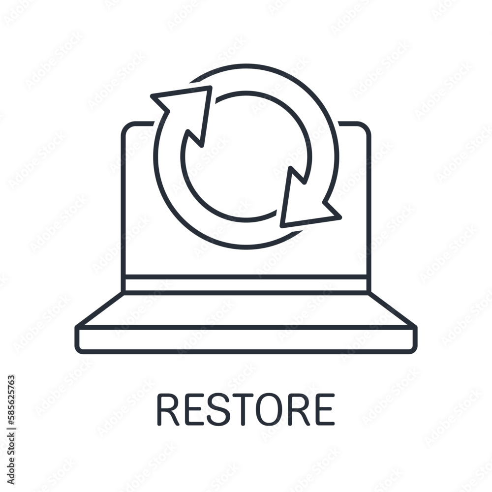 Workflow process. Restore information. Recovery data. Vector linear icon isolated on white background. Workflow process. Restore information. Recovery data. Vector linear icon isolated on white background.