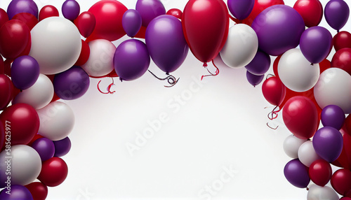 Red and Purple balloon garland on plain white background, Generative AI