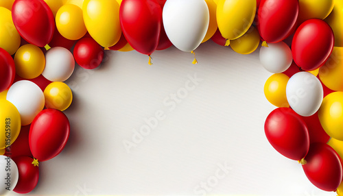 Red and Yellow balloon garland on plain white background, Generative AI