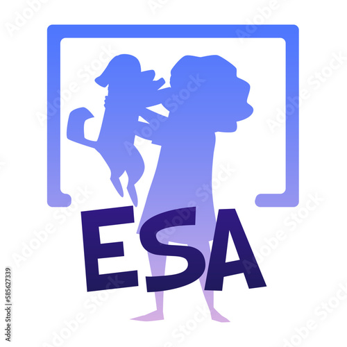 Blue gradient silhouette of kid holding dog, ESA abbreviation flat style