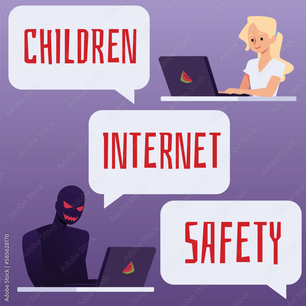 Children internet safety concept, flat vector illustration. Stock ...