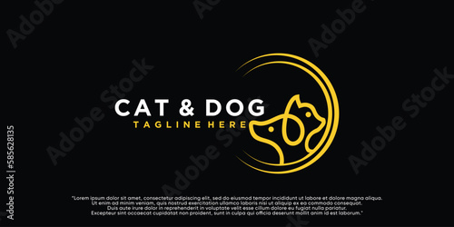 Vector  of dog and cat animals logo design with style unique Premium Vector