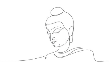 Fototapete Eine Linie Buddha Gesicht Linienzeichnung spirituell  © dhtgstockphoto