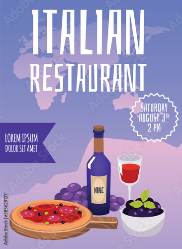 Vertical banner or poster for Italian restaurant flat style, vector illustration