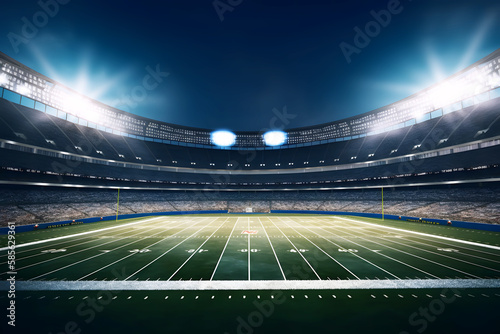 The stadium at night with bright lights, generative AI