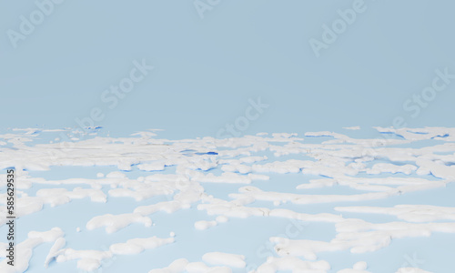 3D rendering Landscape. COLD LIGHT BACKGROUND, FROSTY WINTER. snow floor on blue background. Minimal winter season