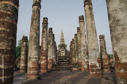 The most beautiful Viewpoint Historic temple of Sukhothai Historical Park, Thailand.