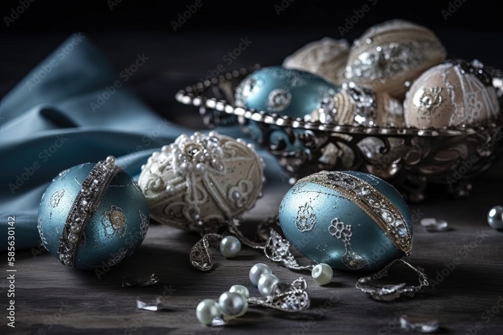 Naklejka premium festive table with various holiday decorations and ornaments. Generative AI