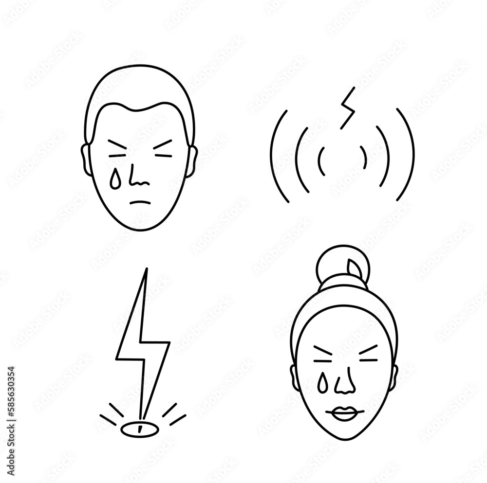 Painless set line icon in vector, illustration of a man and a woman with pain that is crossed out Painless set line icon in vector, illustration of a man and a woman with pain that is crossed out
