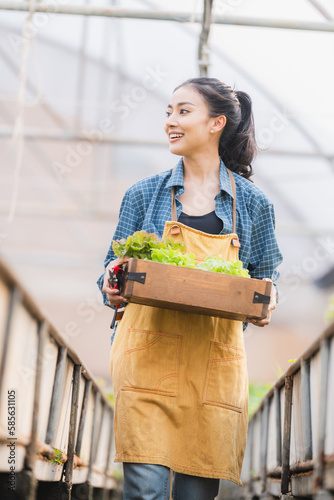 Farmer woman holding wooden...