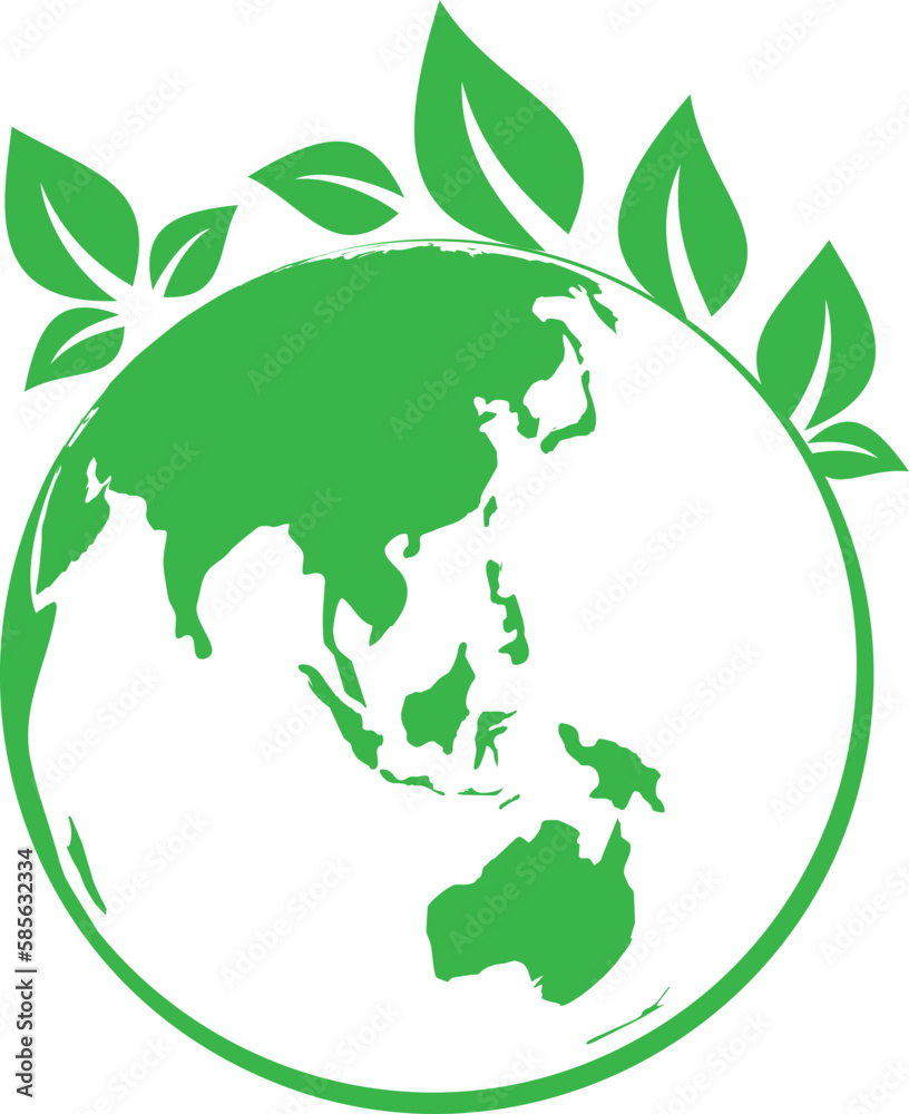 Green Leaves in World Map Icon Green Leaves in World Map Icon
