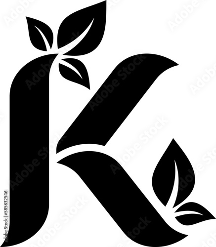 letter k eco concept includes leaves icon