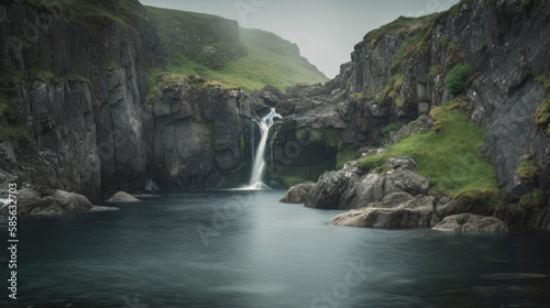 Waterfall. Incredible and breathtaking Ireland. Generative AI