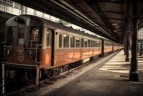 Sleek Steel Train on Railway Transport Background © Thares2020