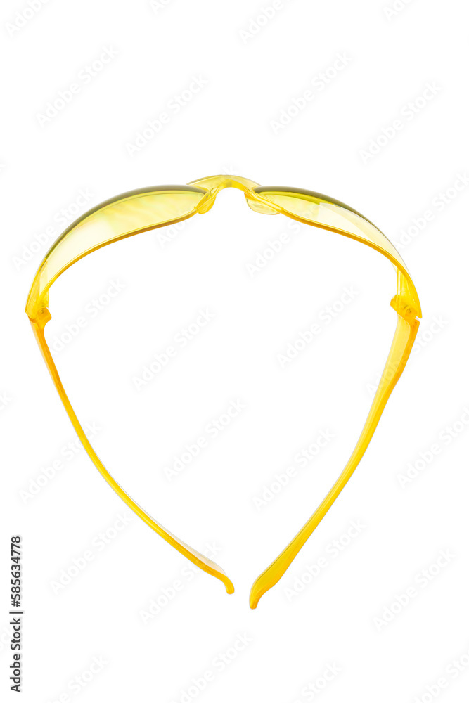 Yellow protective construction goggles insulated ba white background Yellow protective construction goggles insulated ba white background