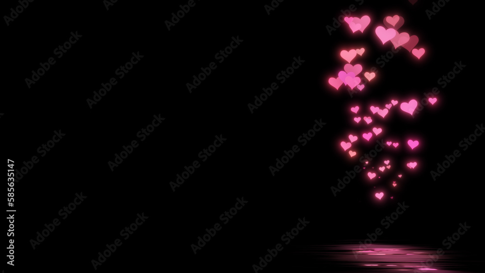 Obraz premium 床に反射する右側の宙を舞うハート